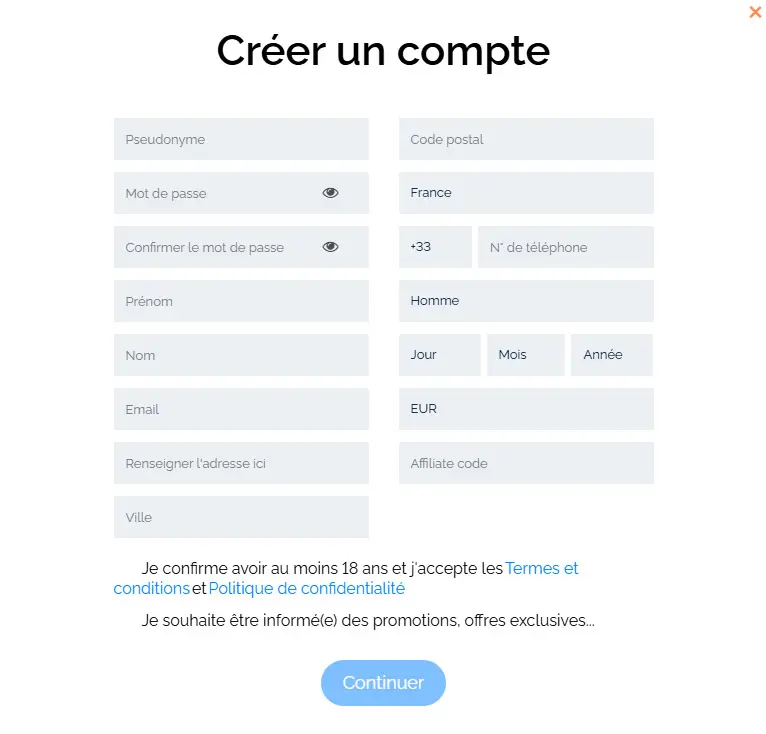 Processus d'inscription 7 Signs Casino